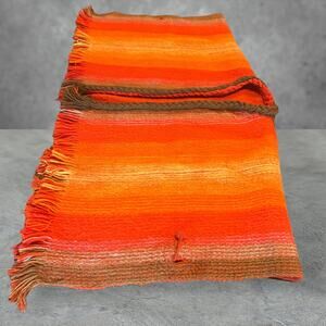 Tropicana Handwoven 100% Virgin Wool Fringe Braided Poncho Cape Sweater Orange